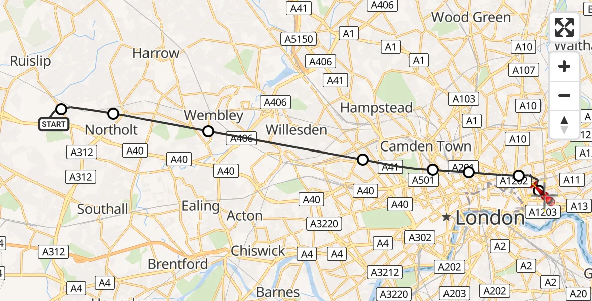 Routekaart van de vlucht: Air Ambulance Helicopter to Royal London Hospital, Royal London Hospital