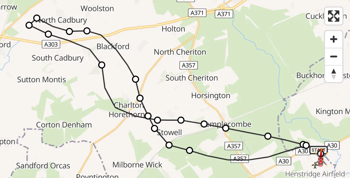 Flight route map: Air Ambulance Helicopter to Henstridge, Henstridge Airfield