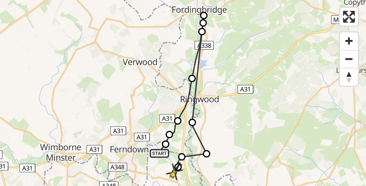 Flight route map: Police Helicopter to Bournemouth Airport, Bournemouth Airport