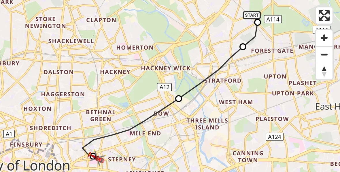 Flight route map: Air Ambulance Helicopter to Royal London Hospital, Royal London Hospital