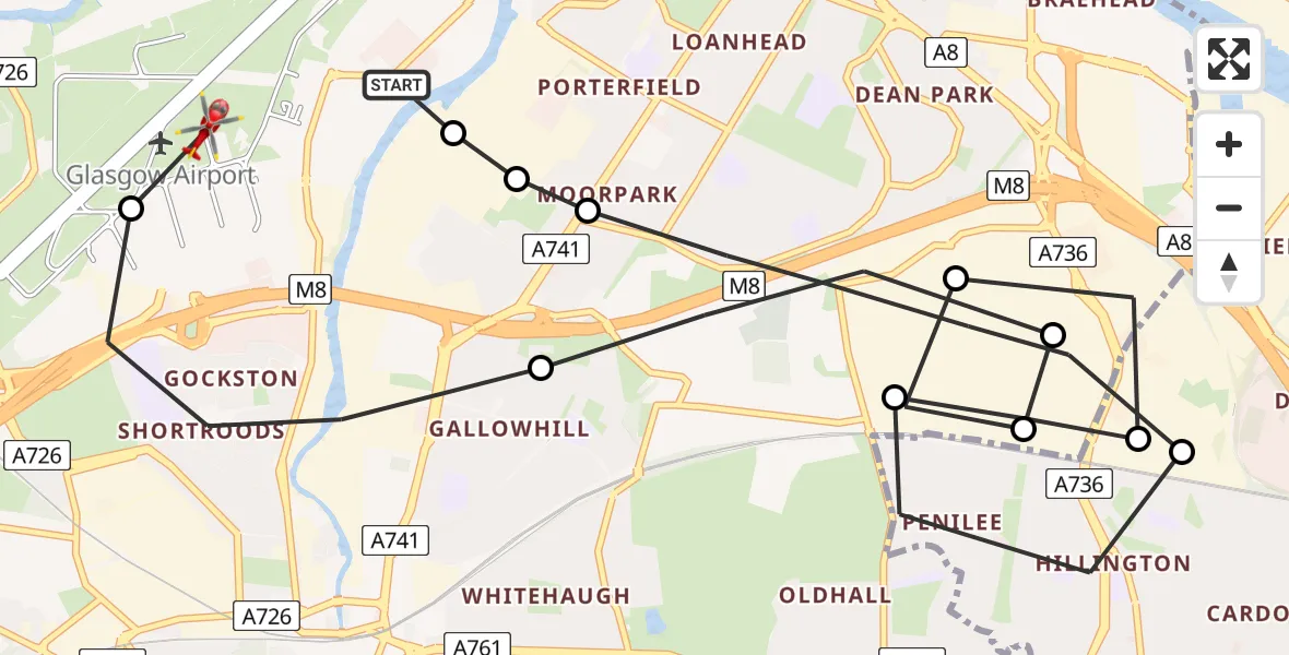Routekaart van de vlucht: Air Ambulance Helicopter to Glasgow Airport