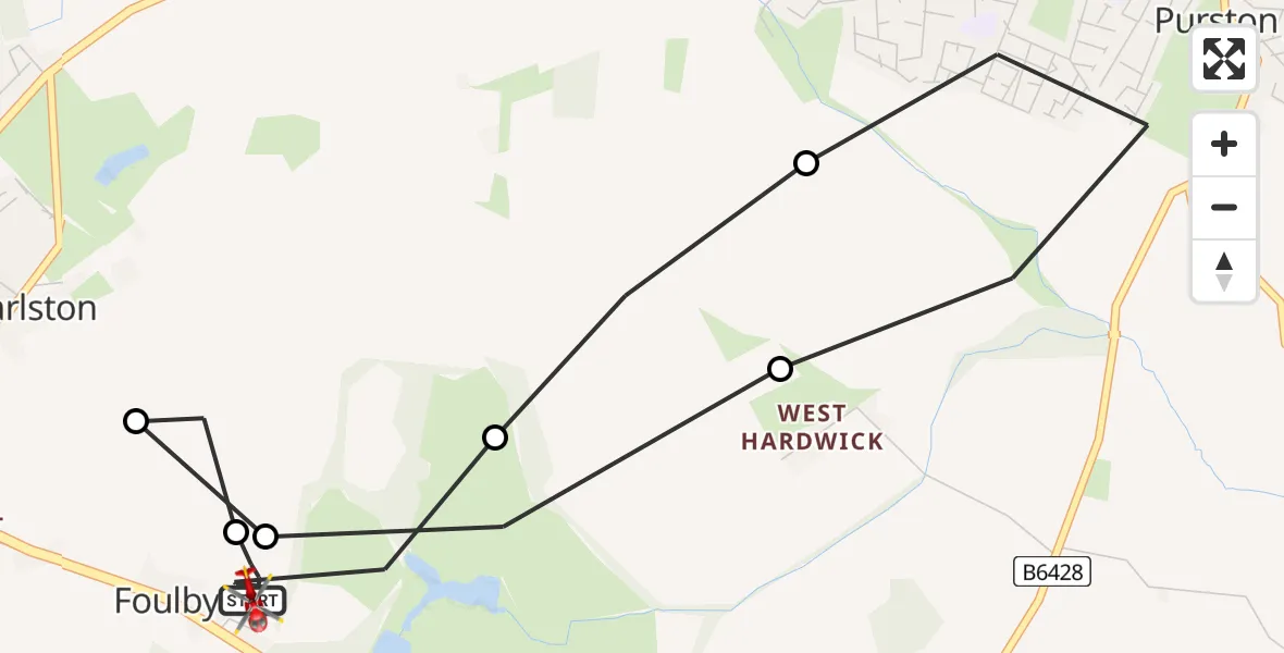 Flight path map showing Air Ambulance Helicopter route from YAA Nostell Helicopter Port to YAA Nostell Helicopter Port