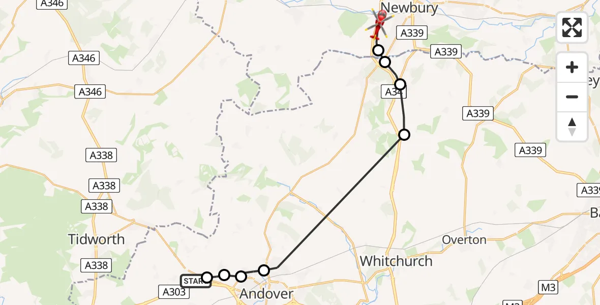 Routekaart van de vlucht: Air Ambulance Helicopter to Enborne Row, Skinners Green Lane
