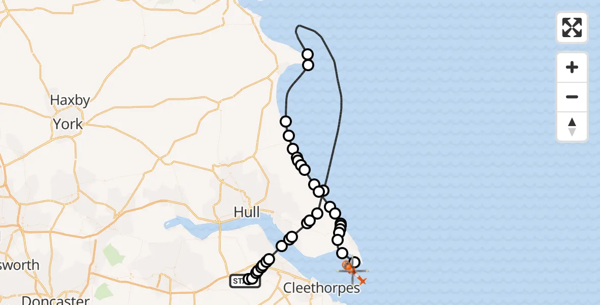 Routekaart van de vlucht: Coastguard Helicopter to North Sea, North Sea