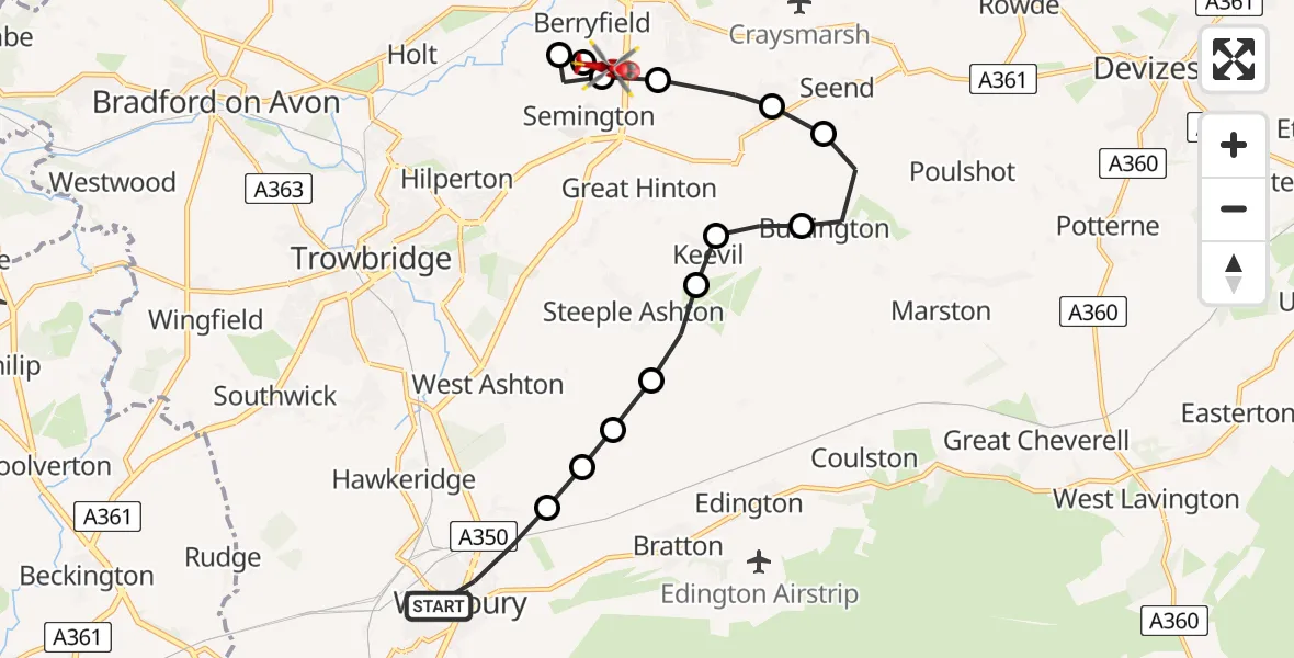 Routekaart van de vlucht: Air Ambulance Helicopter to Berryfield, High Street