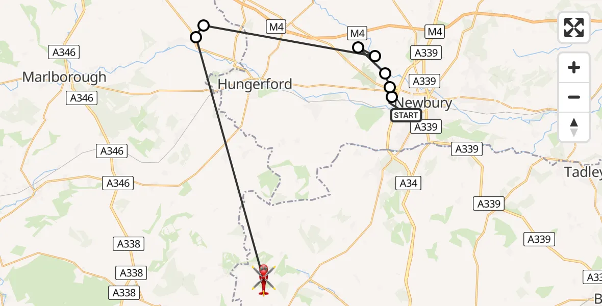 Routekaart van de vlucht: Air Ambulance Helicopter to Tangley, Tangley