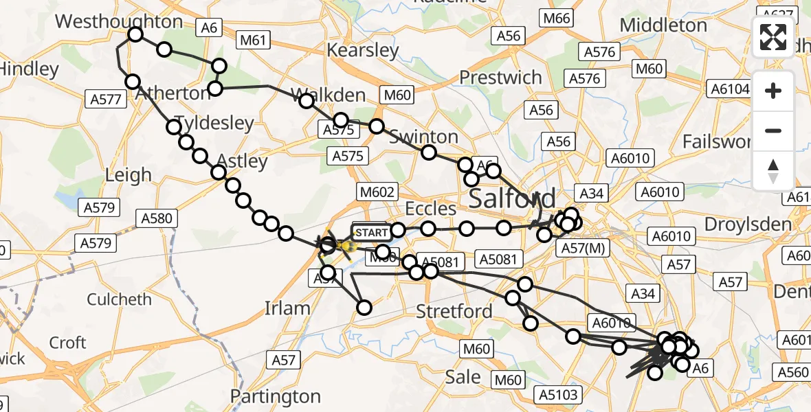 Flight route map: Police Helicopter to Manchester Barton Aerodrome, Manchester Barton Aerodrome
