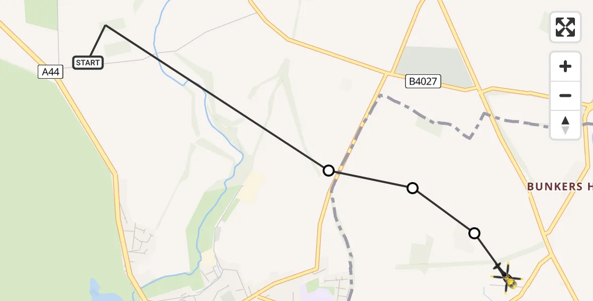 Flight route map: Police Helicopter to Shipton-on-Cherwell, Shipton-on-Cherwell