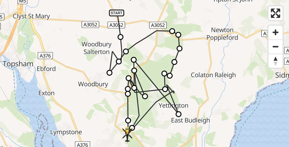 Flight route map: Police Helicopter to Exmouth, St Johns Road