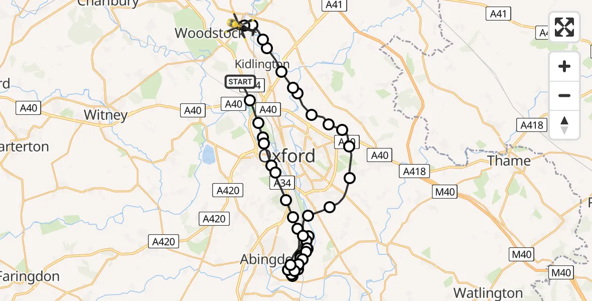 Flight route map: Police Helicopter to Shipton-on-Cherwell, Banbury Road