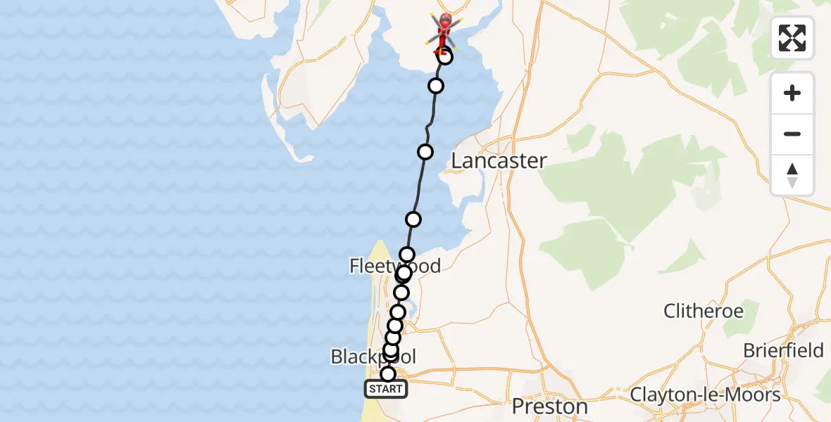 Routekaart van de vlucht: Air Ambulance Helicopter to Grange-Over-Sands, Charney Well Lane