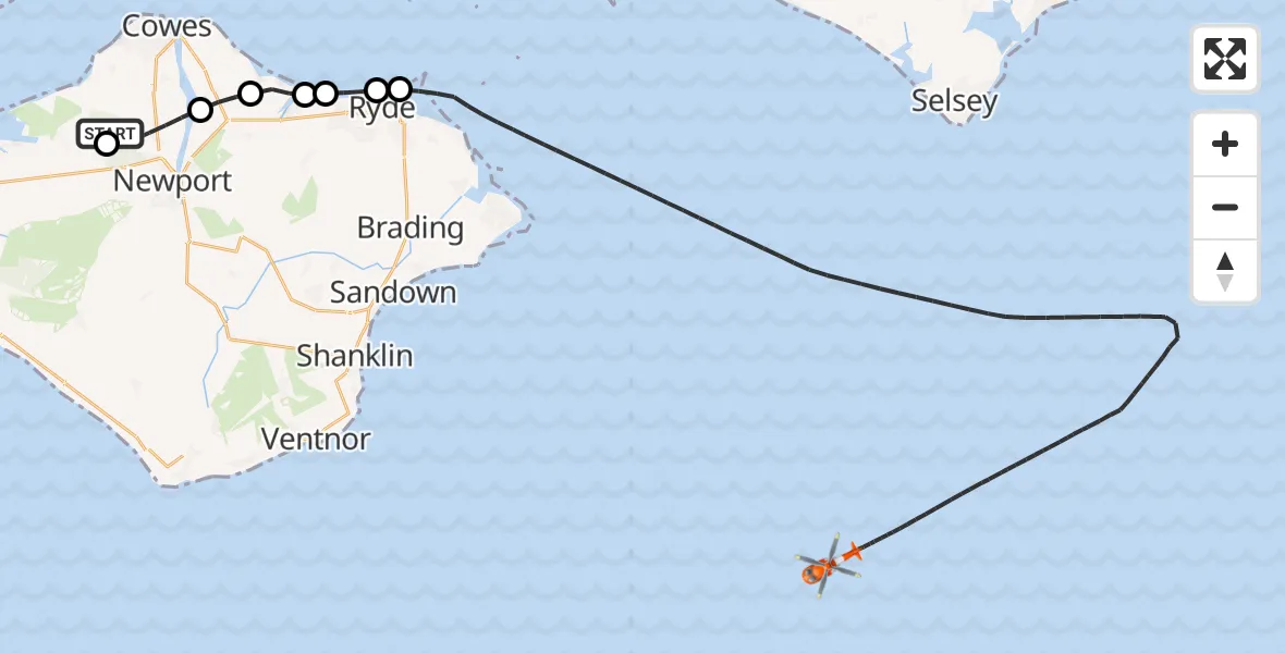 Flight route map: Coastguard Helicopter to English Channel, English Channel