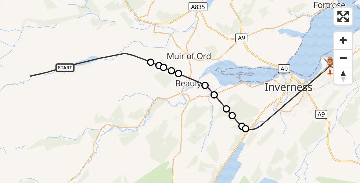 Routekaart van de vlucht: Coastguard Helicopter to Inverness, A96