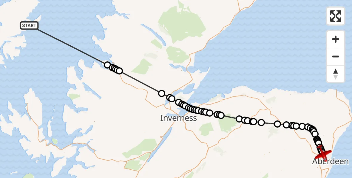 Flight route map: Air Ambulance Aircraft to Aberdeen International Airport, Aberdeen International Airport