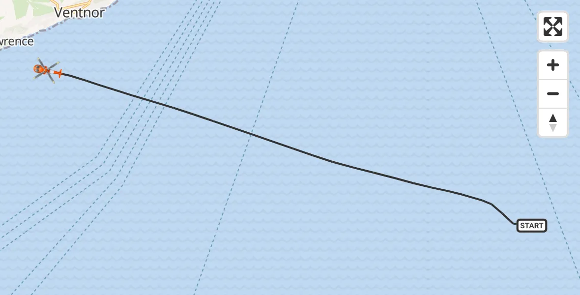 Flight route map: Coastguard Helicopter to English Channel, English Channel