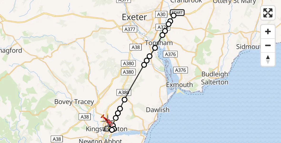 Routekaart van de vlucht: Air Ambulance Helicopter to Ideford Combe, A380
