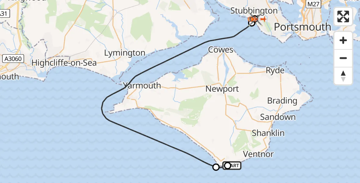 Flight route map: Coastguard Helicopter to Solent Airport, Solent Airport