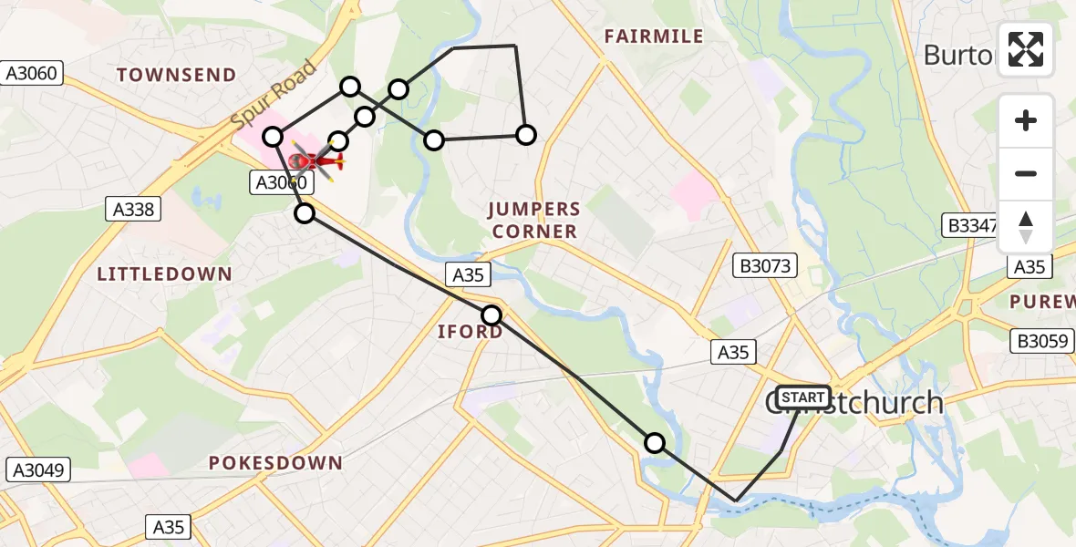 Routekaart van de vlucht: Air Ambulance Helicopter to Royal Bournemouth Hospital, Royal Bournemouth Hospital