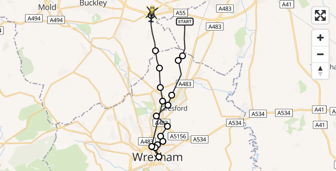 Routekaart van de vlucht: Police Helicopter to Broughton, Broughton