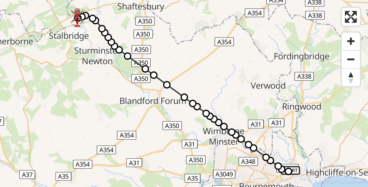 Flight route map: Air Ambulance Helicopter to Henstridge Airfield, Henstridge Airfield