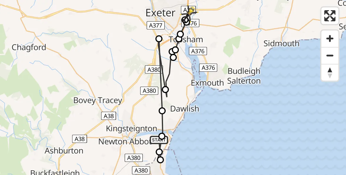 Routekaart van de vlucht: Police Helicopter to Clyst St Mary, M5