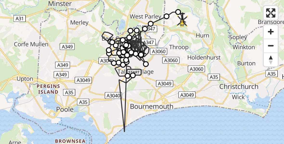 Routekaart van de vlucht: Police Helicopter to Bournemouth Airport, Bournemouth Airport