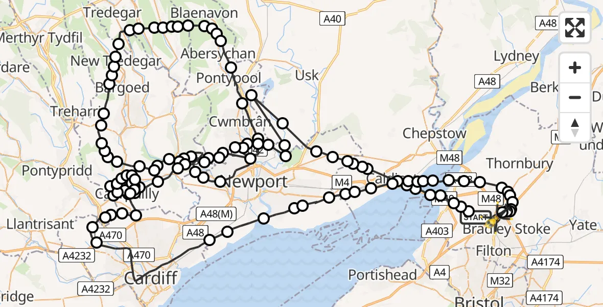 Routekaart van de vlucht: Police Helicopter to Almondsbury Helicopter Base, Almondsbury Helicopter Base