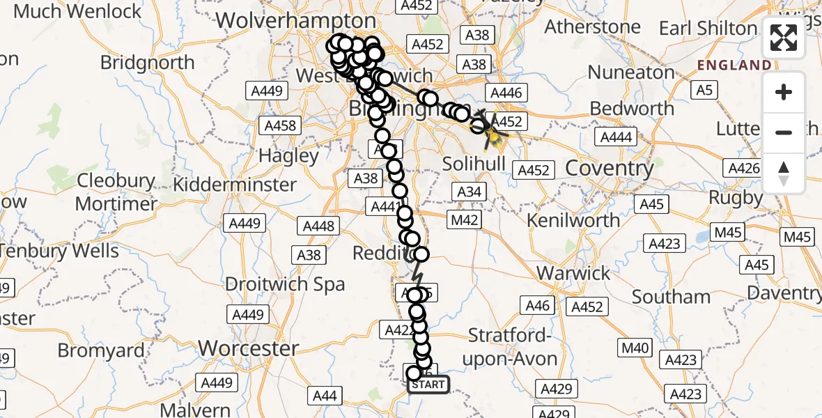 Routekaart van de vlucht: Police Helicopter to Birmingham Airport, Birmingham Airport