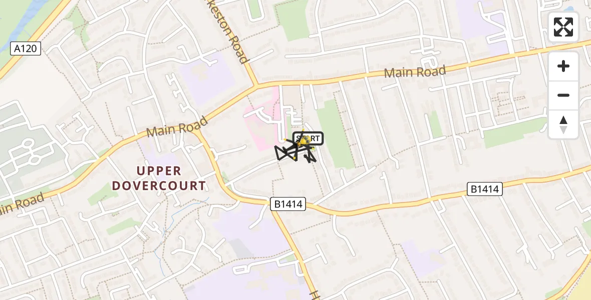 Flight route map: Police Helicopter to Parkeston, Grange Road