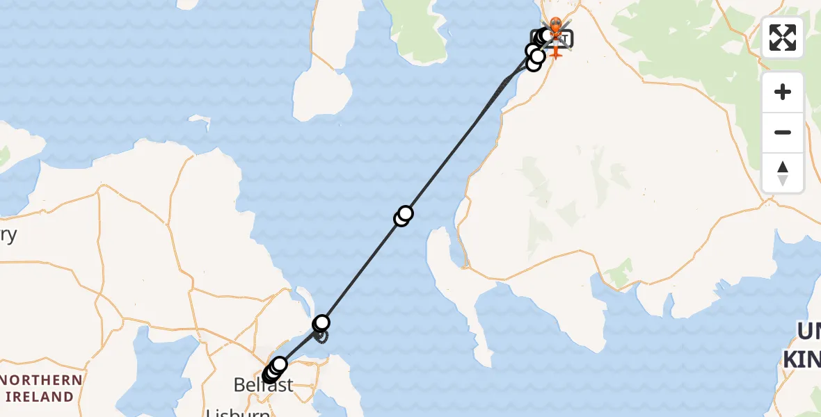 Flight route map: Coastguard Helicopter to Glasgow Prestwick Airport, Glasgow Prestwick Airport