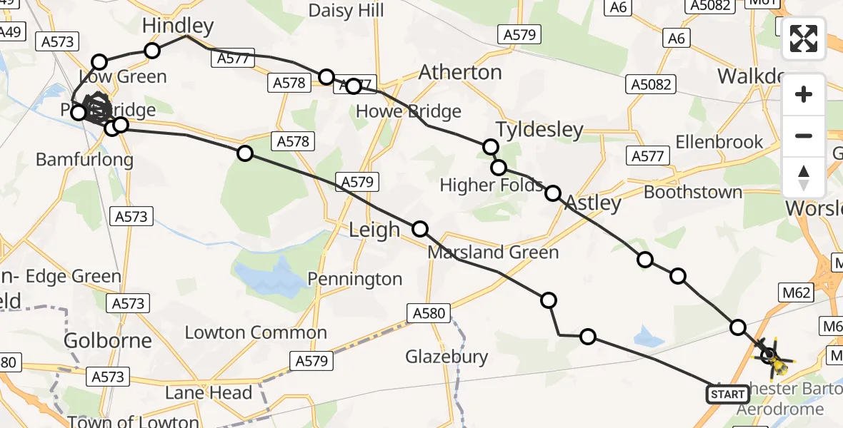 Routekaart van de vlucht: Police Helicopter to Irlam, Liverpool Road