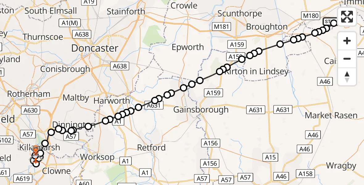 Flight route map: Coastguard Helicopter to Spinkhill, Boiley Lane