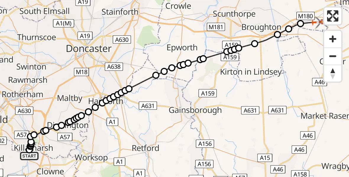 Routekaart van de vlucht: Coastguard Helicopter to Kirmington, Franklin Way