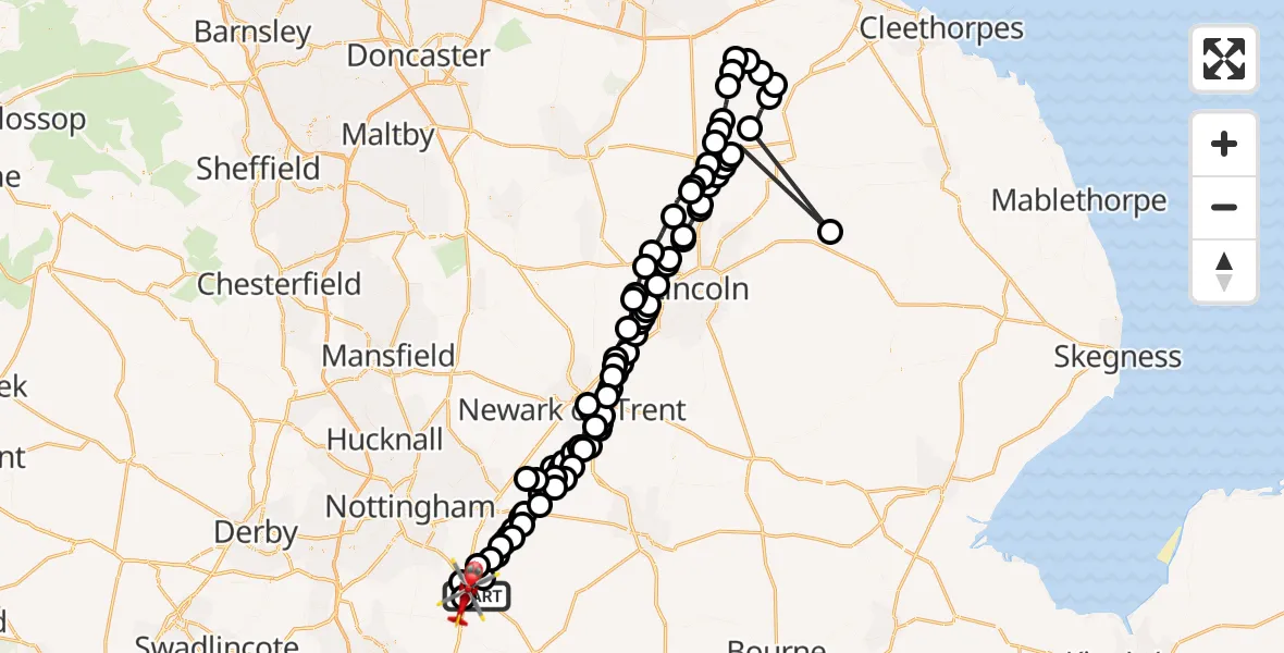 Routekaart van de vlucht: Air Ambulance Helicopter to Nottingham Heliport, Nottingham Heliport