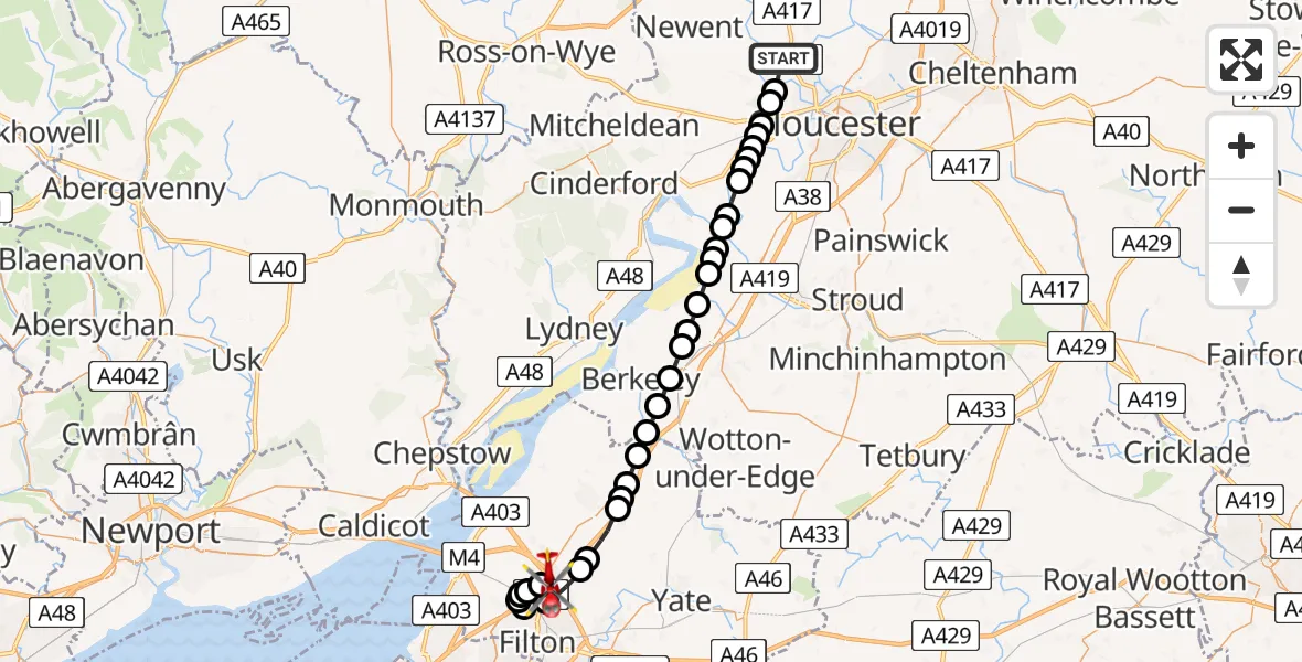 Routekaart van de vlucht: Air Ambulance Helicopter to Almondsbury Helicopter Base, Almondsbury Helicopter Base