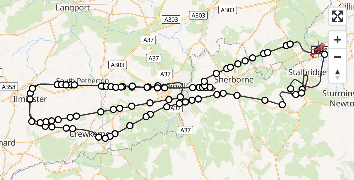 Flight route map: Air Ambulance Helicopter to Henstridge Airfield, Henstridge Airfield