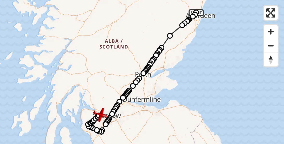 Flight route map: Air Ambulance Aircraft to Glasgow Airport, Glasgow Airport