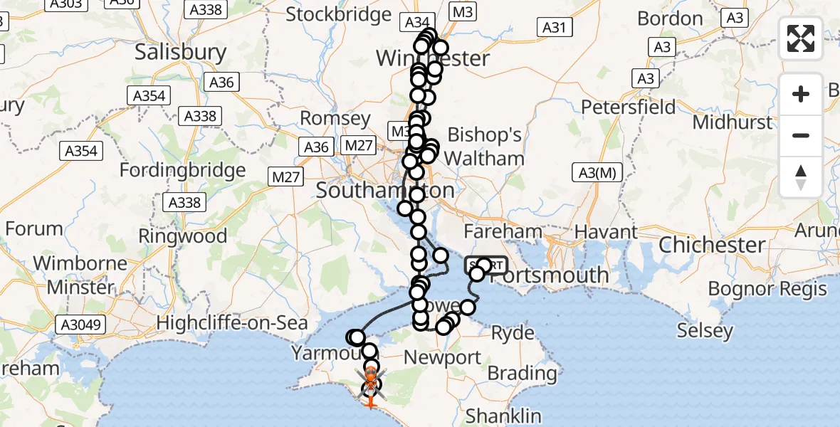 Flight route map: Coastguard Helicopter to Brook, B3399