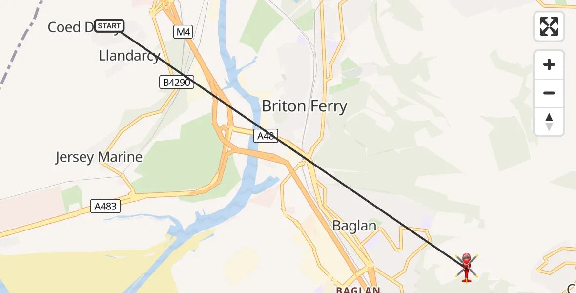 Routekaart van de vlucht: Air Ambulance Helicopter to Port Talbot, Wales Coast Path