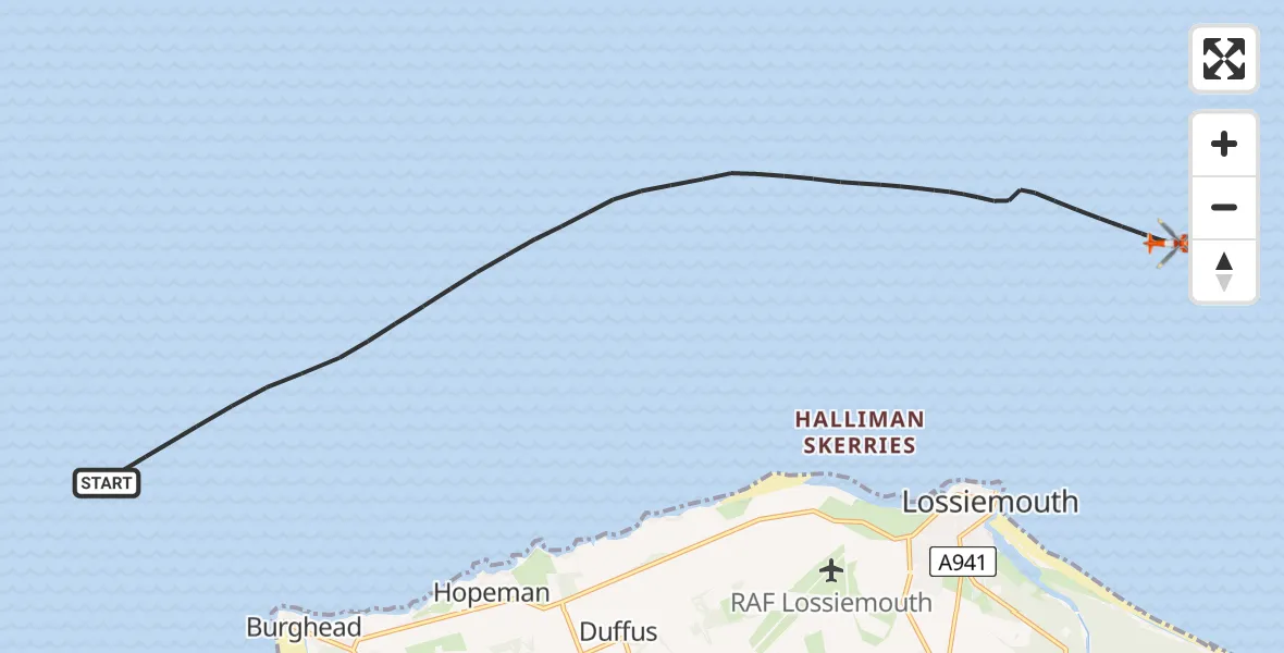 Flight route map: Coastguard Helicopter to North Sea, North Sea