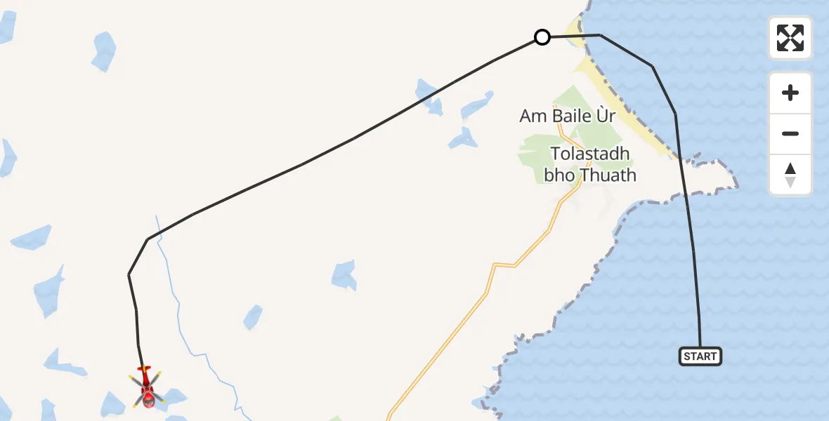 Flight route map: Air Ambulance Helicopter to Am Baile Ùr, Inner Seas