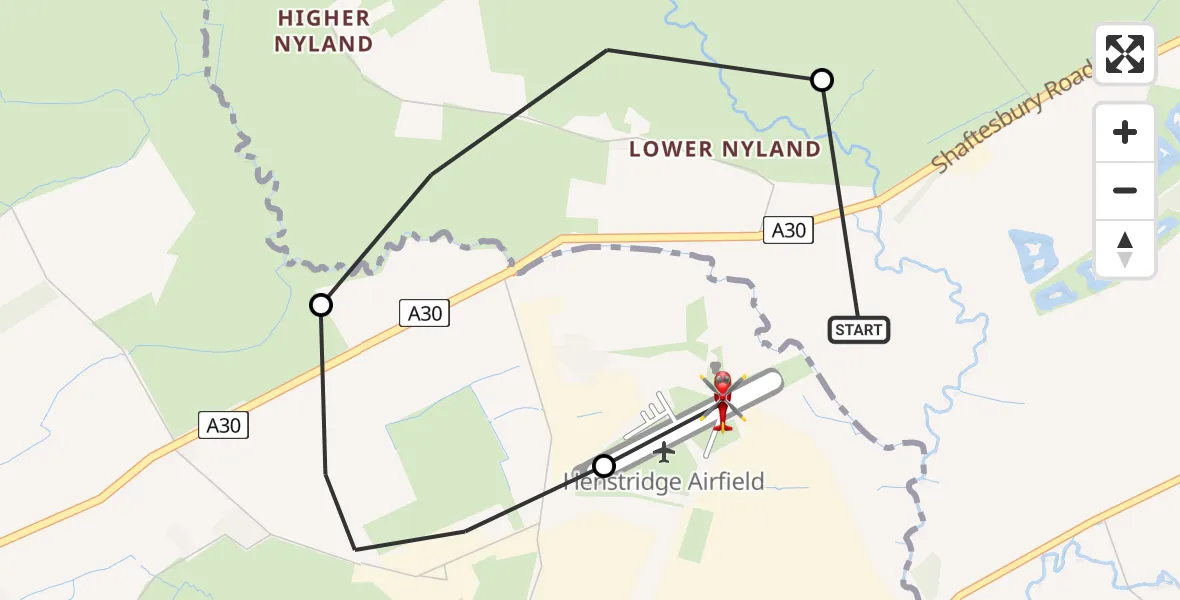 Flight route map: Air Ambulance Helicopter to Henstridge Airfield, Henstridge Airfield