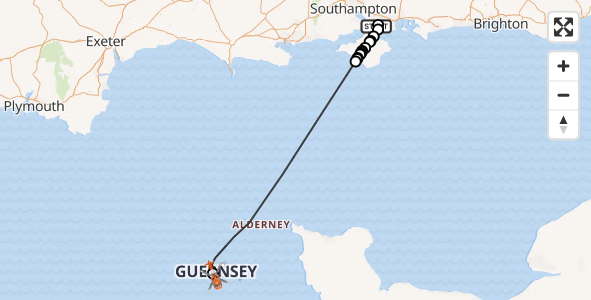 Flight route map: Coastguard Helicopter to Guernsey Airport, Guernsey Airport
