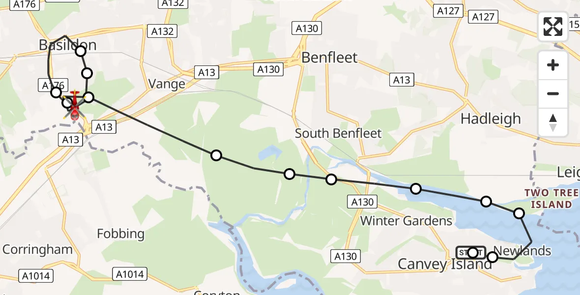 Routekaart van de vlucht: Air Ambulance Helicopter to Basildon, Nether Mayne