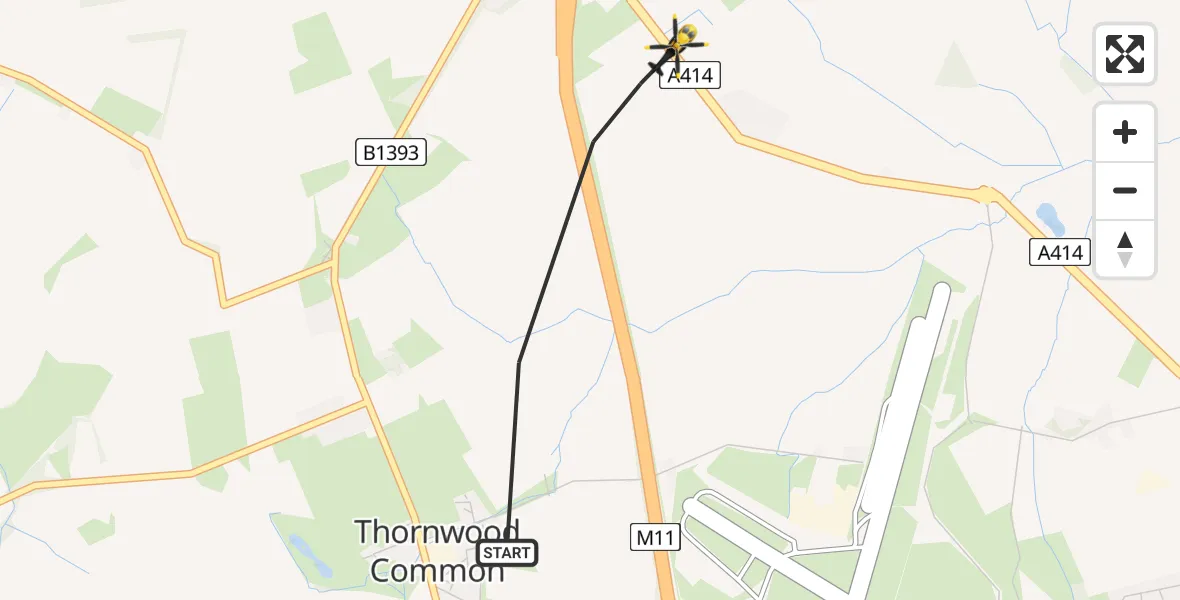 Flight route map: Police Helicopter to North Weald Bassett, Canes Lane