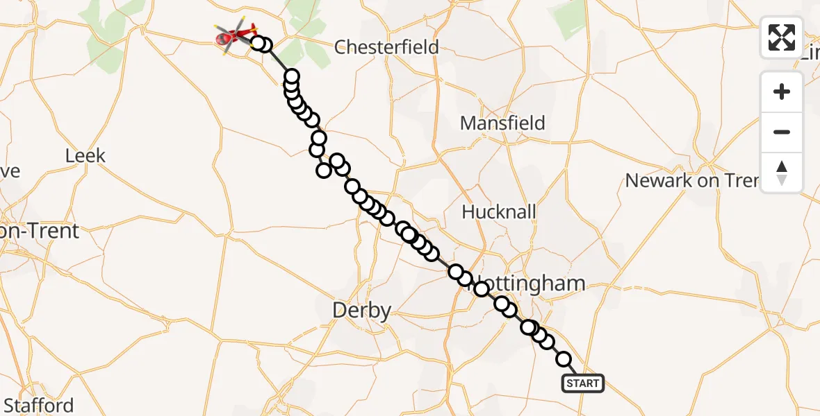 Routekaart van de vlucht: Air Ambulance Helicopter to Little Longstone CP, Chertpit Lane