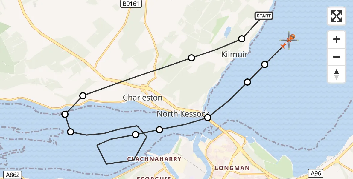 Flight path map showing Coastguard Helicopter route from Inverness to Inverness