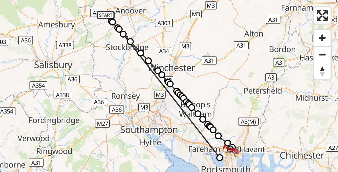 Flight route map: Air Ambulance Helicopter to Queen Alexandra Hospital, Queen Alexandra Hospital