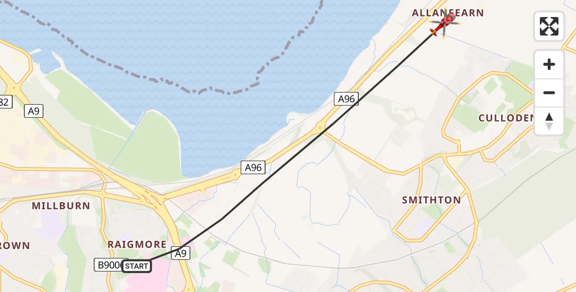Flight path map showing Air Ambulance Helicopter route from Inverness to Inverness