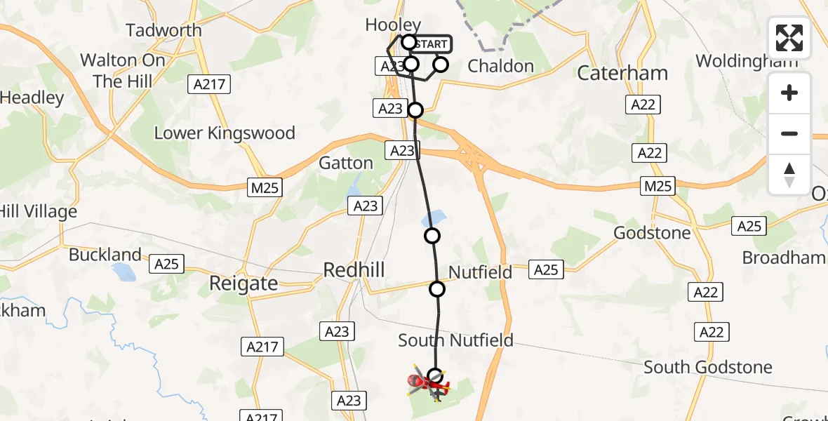 Routekaart van de vlucht: Air Ambulance Helicopter to Redhill Aerodrome, Redhill Aerodrome